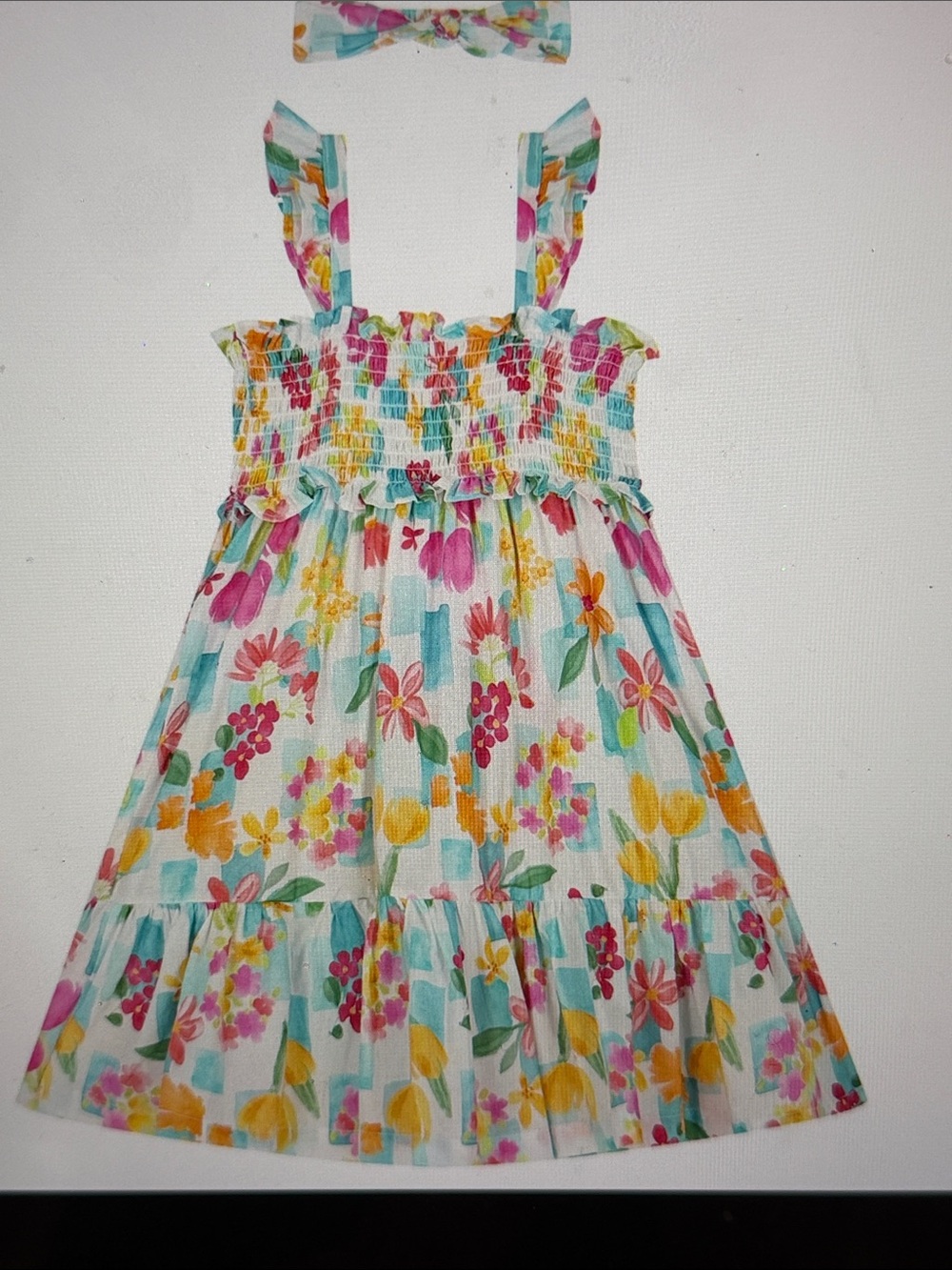Mayoral Girls Floral Smocked Tie-Strap Sundress Size 10
